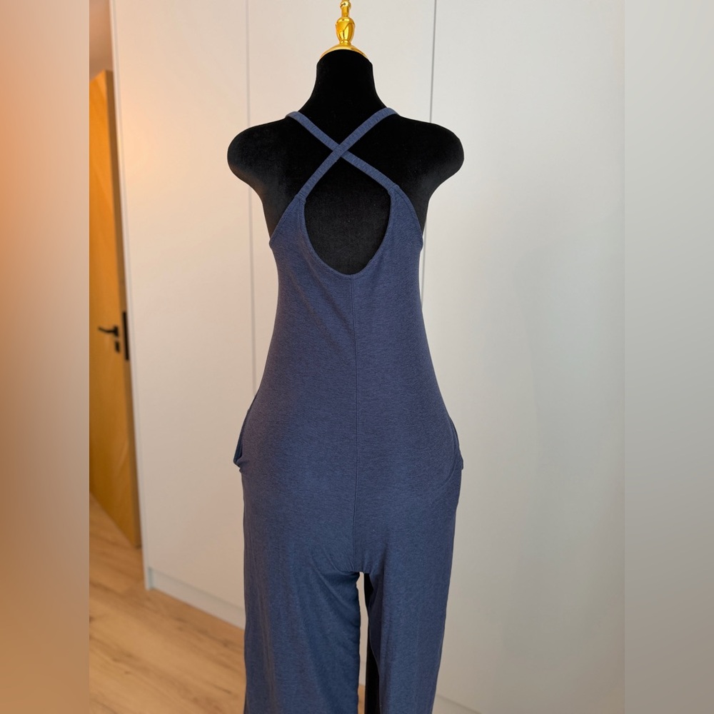 Fabletics Cloud Jersey Wide Leg Onesie in Deep Navy Heather | Off-Duty Muse - Picture 3 of 4